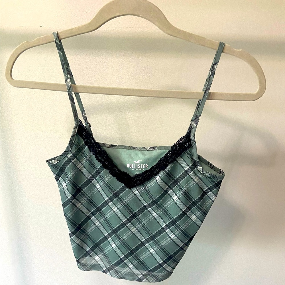 Crop tank mint green and black. Hollister. Size small